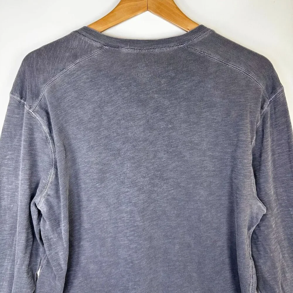 J Crew Henley Shirt Mens Medium Gray Garment Dyed Long Sleeve Knit Made in‎ USA